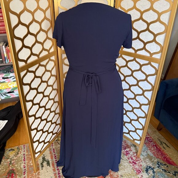 Babaton Size L Navy Blue Lexia Short Sleeve Deep V-Neck Maxi Wrap Dress - Picture 8 of 16